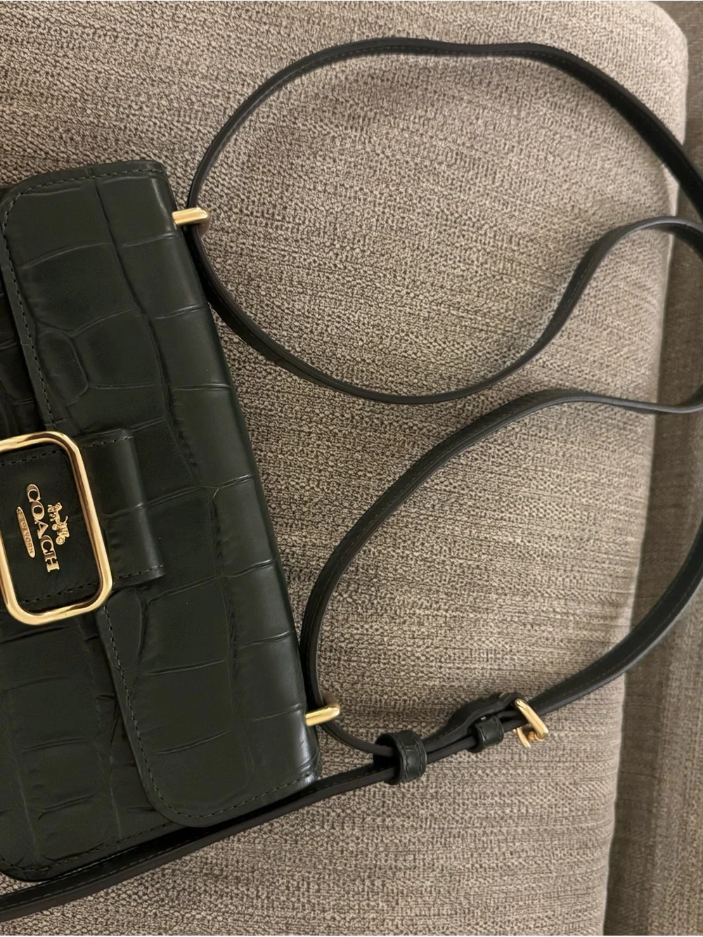 Coach Green Croc-Embossed Leather Crossbody with Gold Hardware